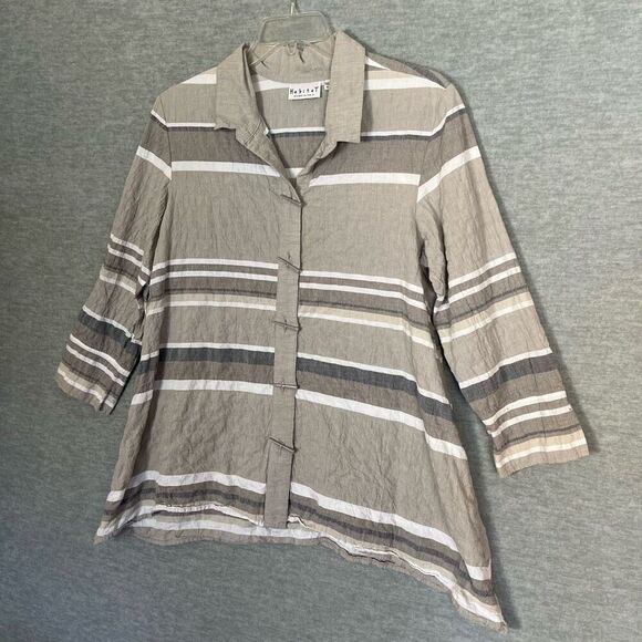 Habitat Lagenlook Artsy Tunic Top Women's Medium Taupe Gray Swing Striped Funky - Picture 2 of 13
